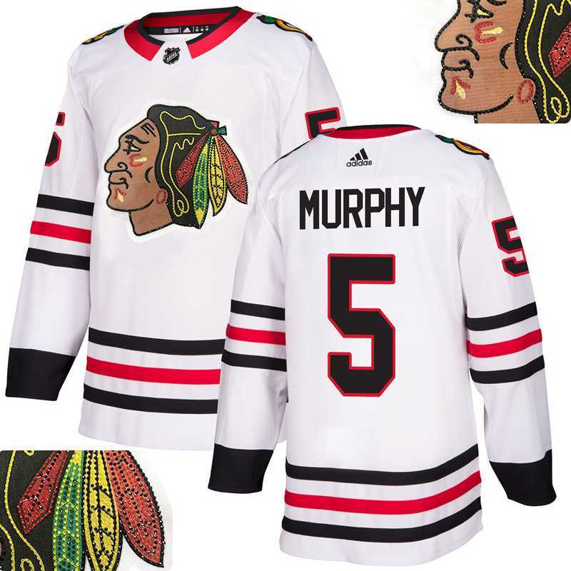 Blackhawks #5 Murphy White With Special Glittery Logo Adidas Jersey